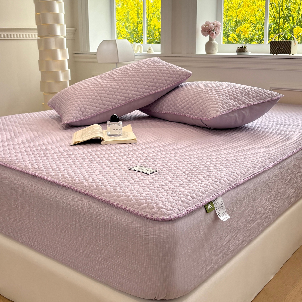 91家纺网 家纺一手货源 找家纺 居眠 2026新款贝壳边纯色夹棉床笠 贝壳边-淡紫