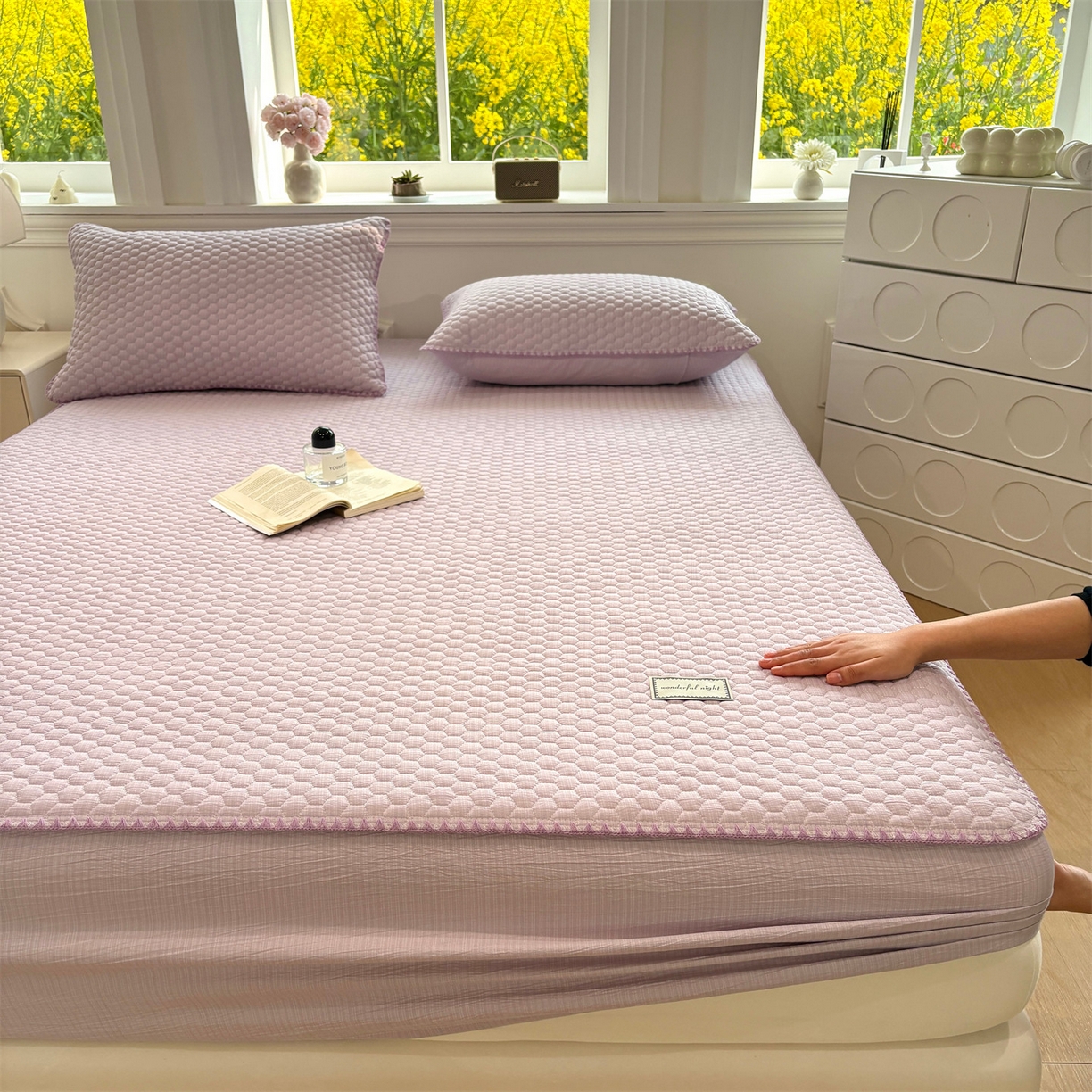 91家纺网 家纺一手货源 找家纺 居眠 2026新款贝壳边纯色夹棉床笠 贝壳边-淡紫