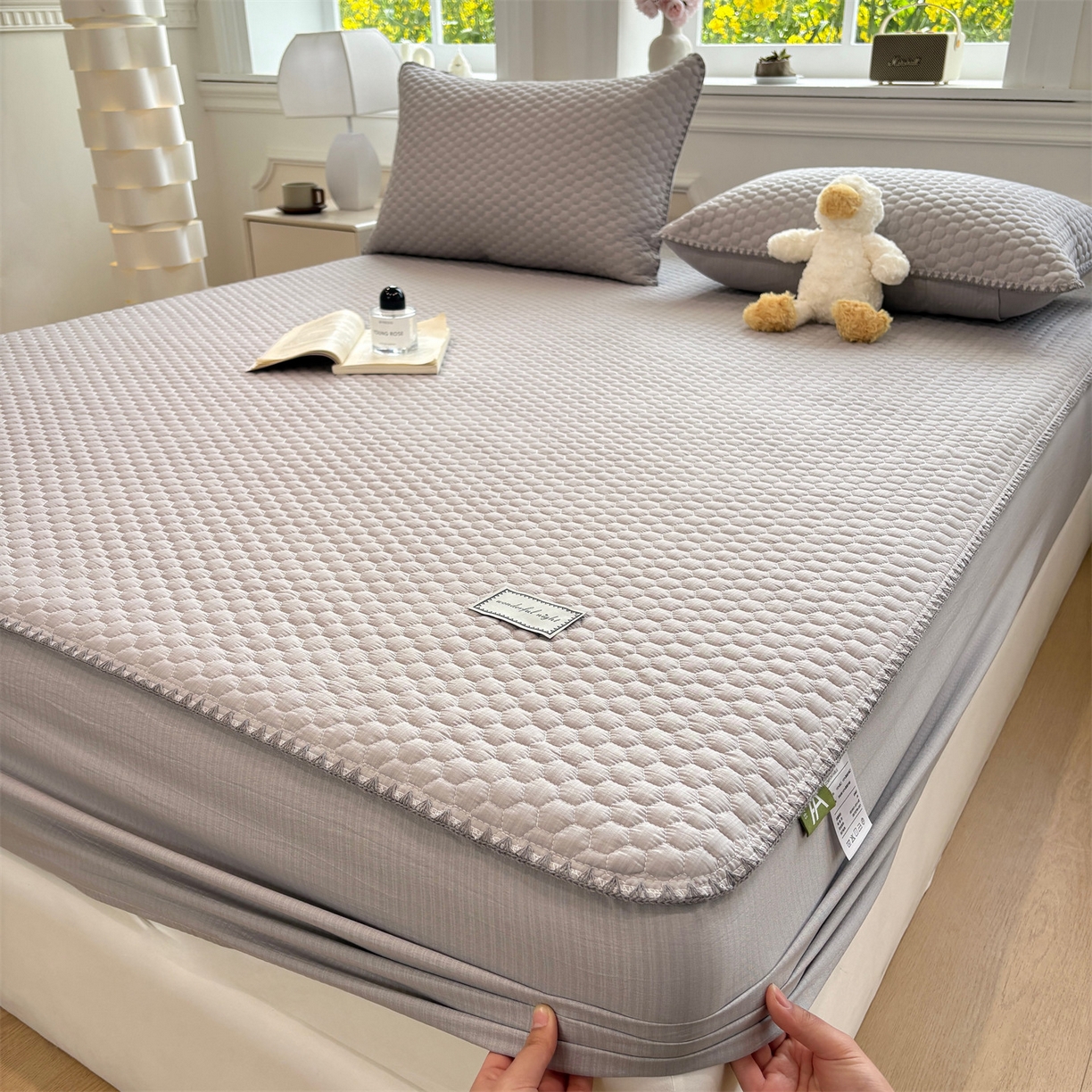 91家纺网 家纺一手货源 找家纺 居眠 2026新款贝壳边纯色夹棉床笠 贝壳边-灰色