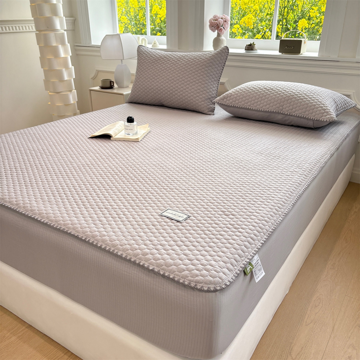 91家纺网 家纺一手货源 找家纺 居眠 2026新款贝壳边纯色夹棉床笠 贝壳边-灰色