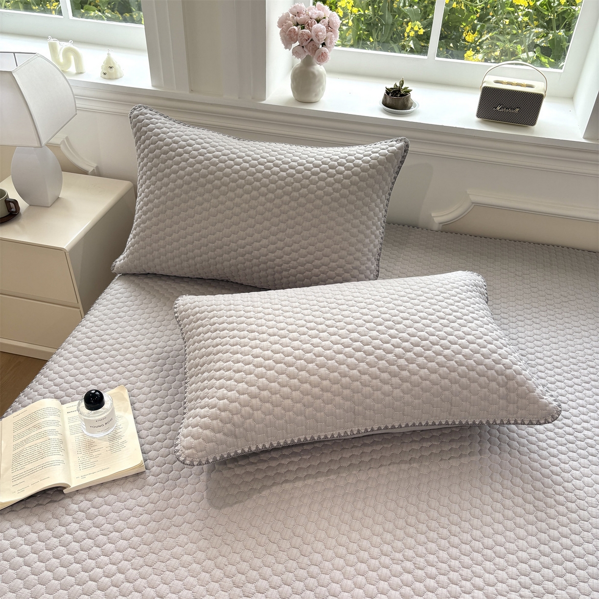 91家纺网 家纺一手货源 找家纺 居眠 2026新款贝壳边纯色夹棉床笠 贝壳边-灰色