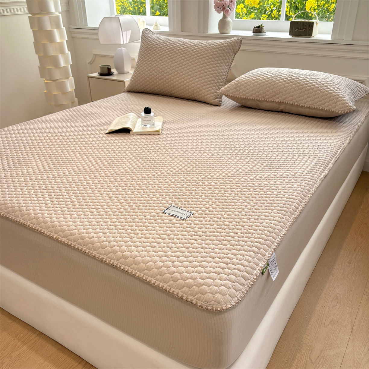 91家纺网 家纺一手货源 找家纺 居眠 2026新款贝壳边纯色夹棉床笠 贝壳边-卡其