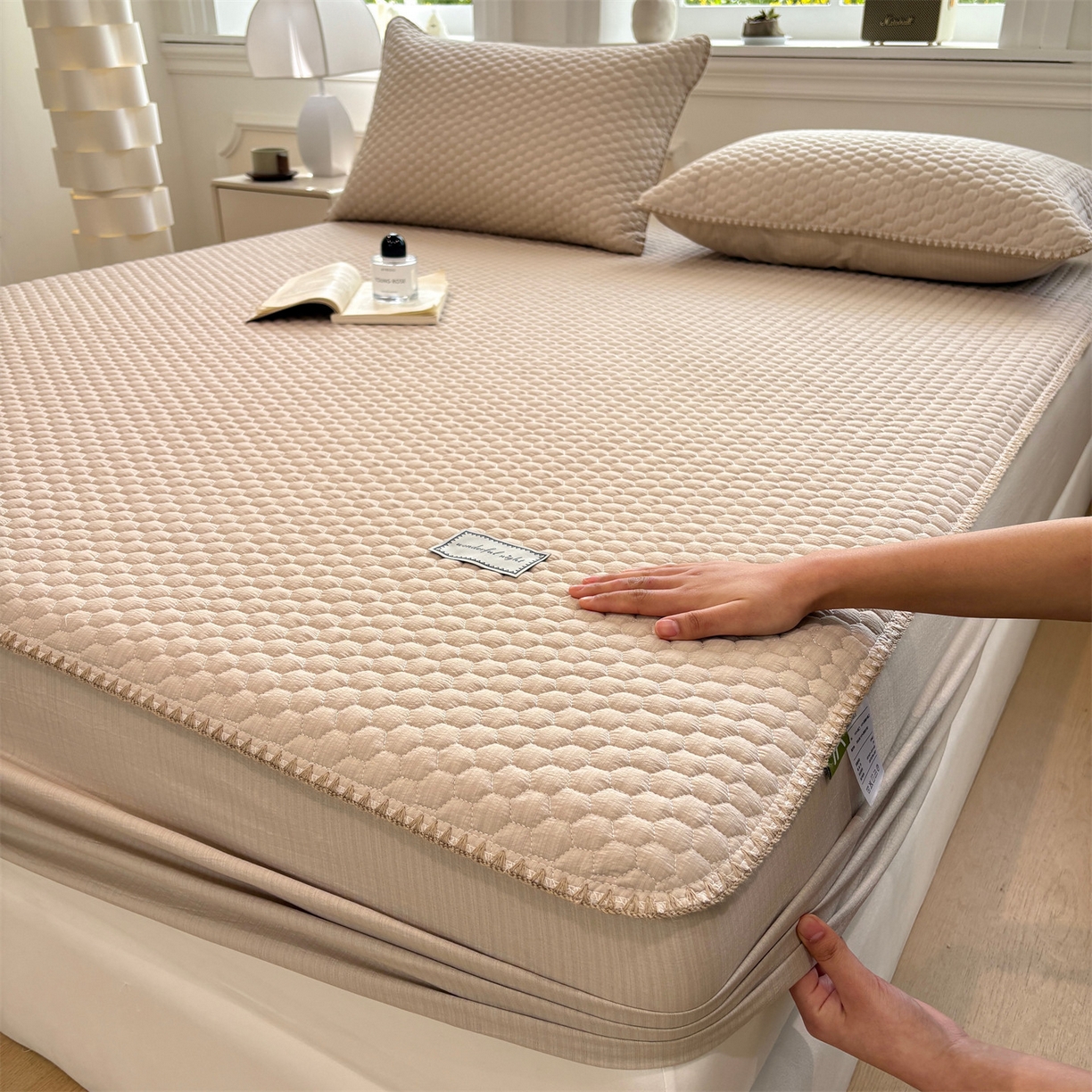 91家纺网 家纺一手货源 找家纺 居眠 2026新款贝壳边纯色夹棉床笠 贝壳边-卡其