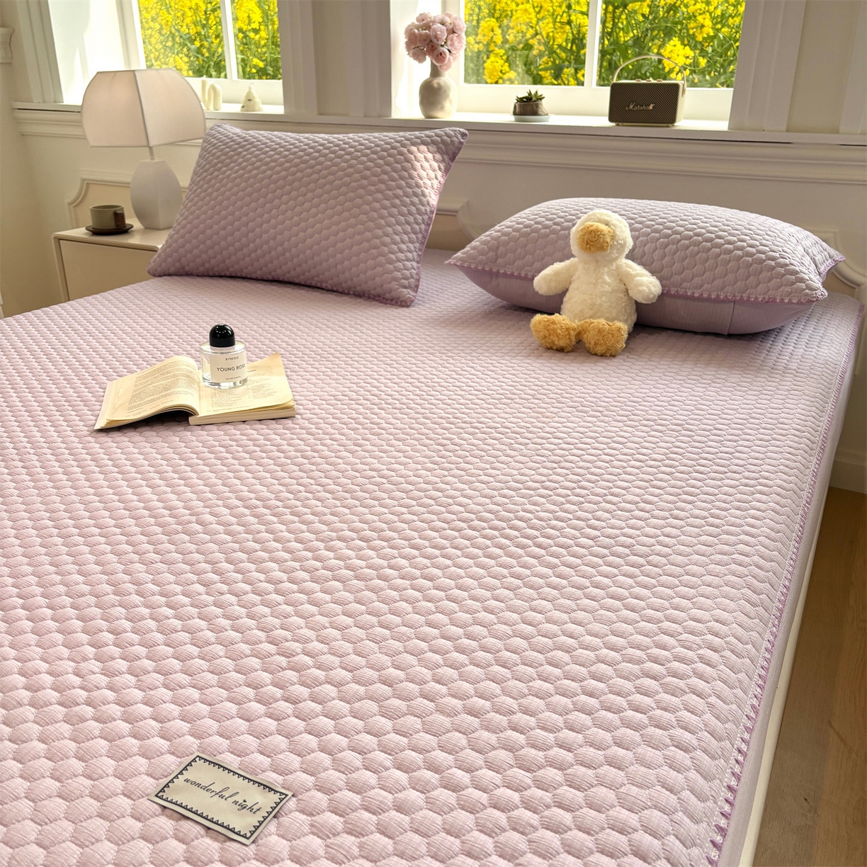 91家纺网 家纺一手货源 找家纺 居眠 2026新款贝壳边纯色夹棉床笠 贝壳边-淡紫