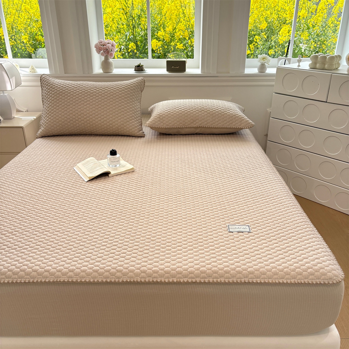 91家纺网 家纺一手货源 找家纺 居眠 2026新款贝壳边纯色夹棉床笠 贝壳边-卡其