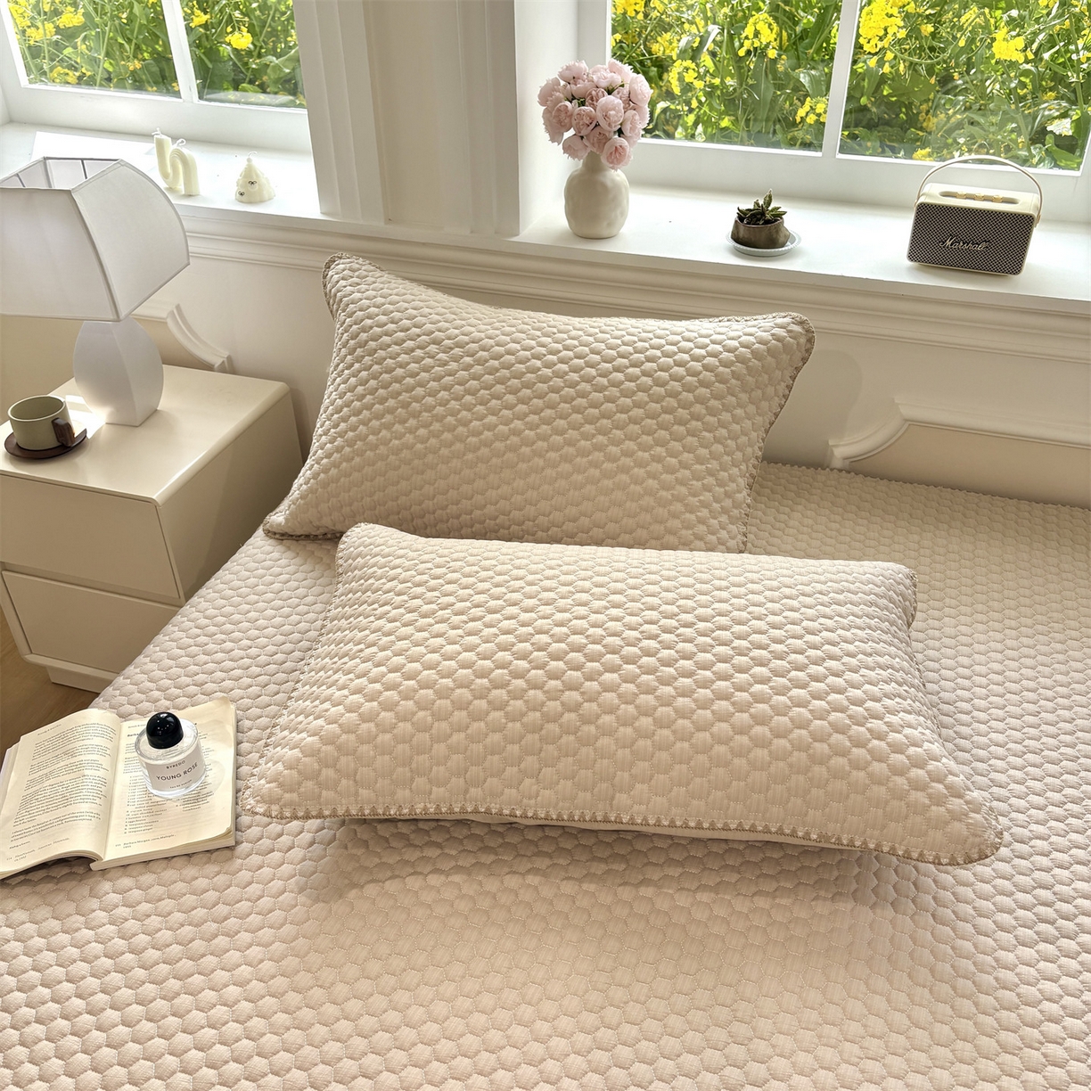 91家纺网 家纺一手货源 找家纺 居眠 2026新款贝壳边纯色夹棉床笠 贝壳边-卡其