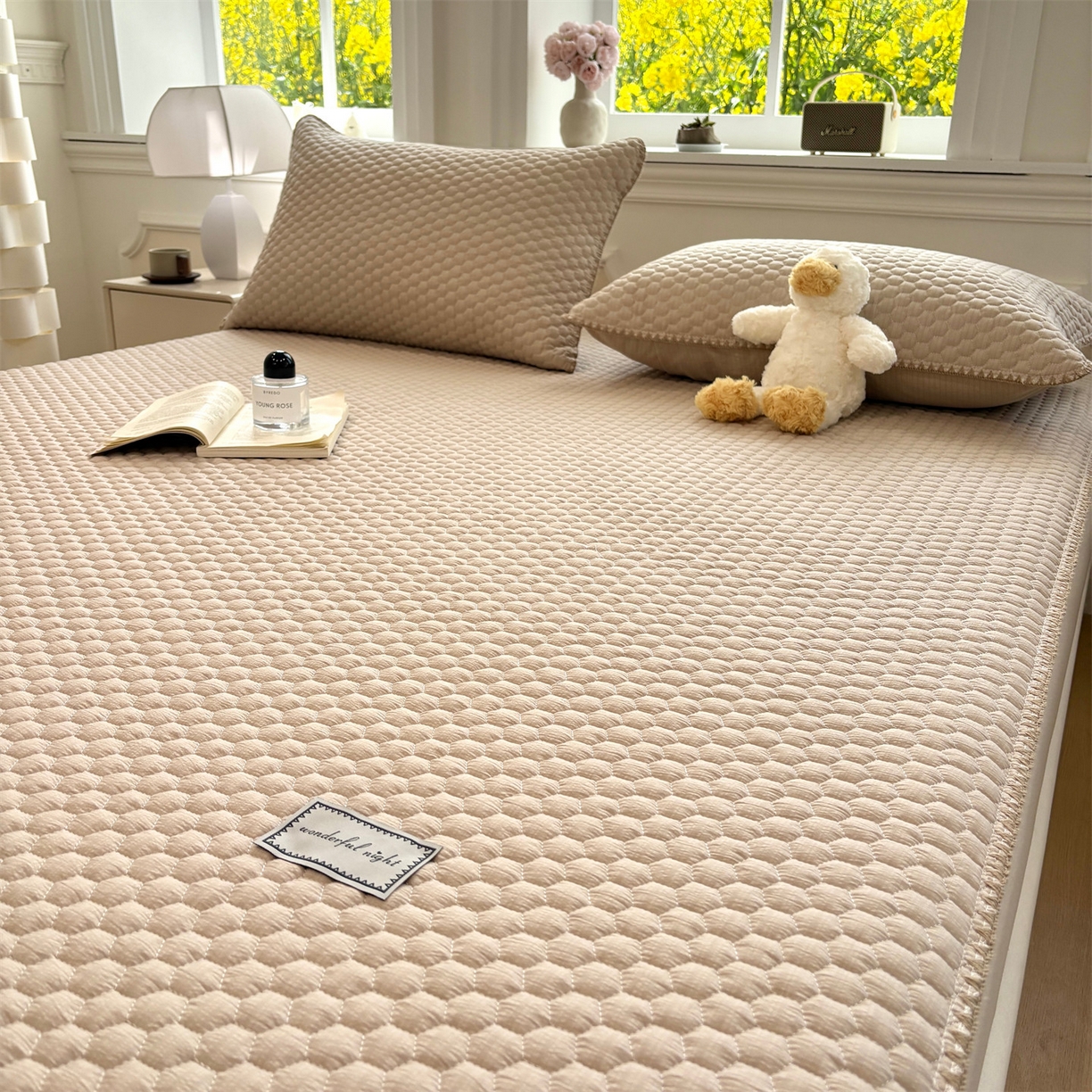 91家纺网 家纺一手货源 找家纺 居眠 2026新款贝壳边纯色夹棉床笠 贝壳边-卡其