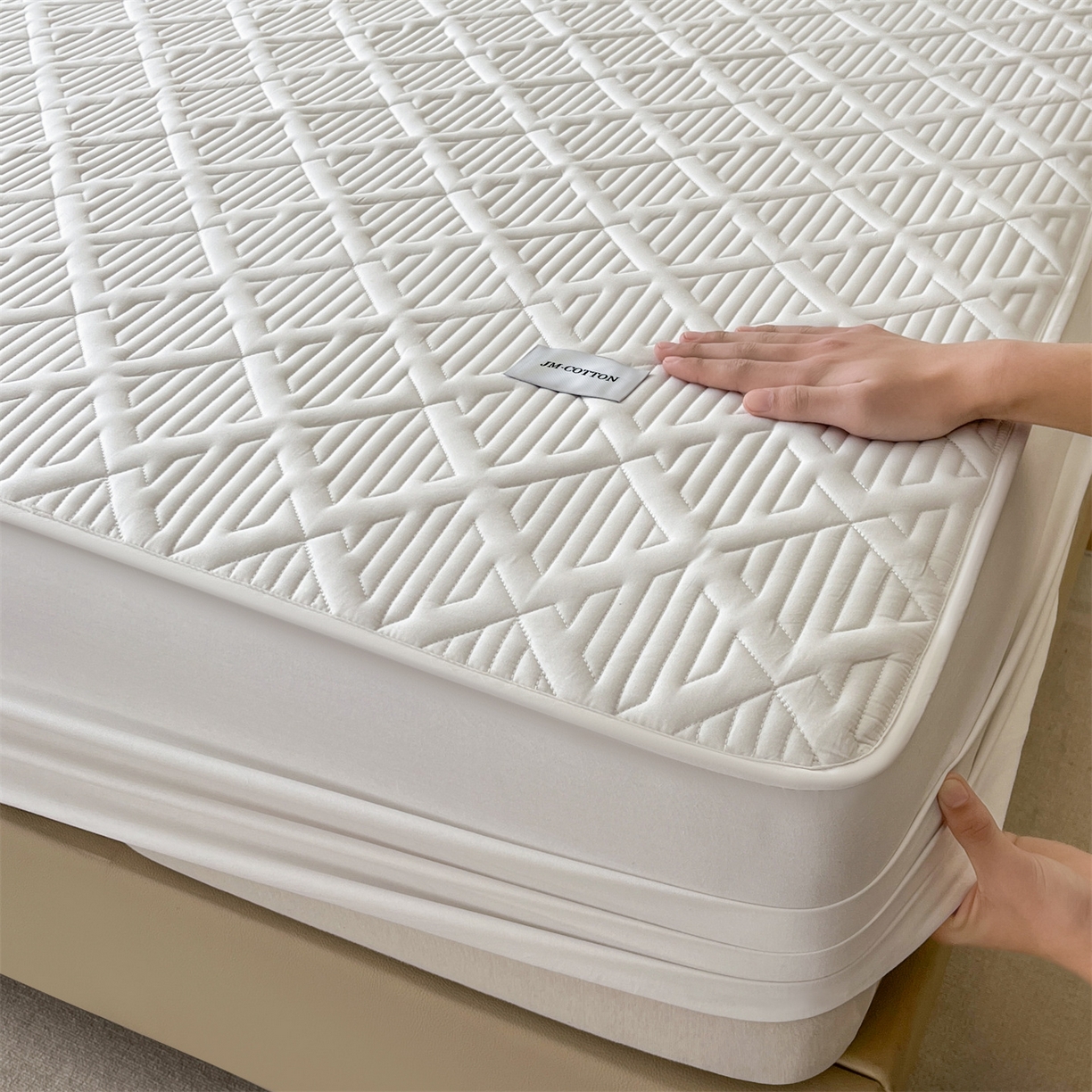 91家纺网 家纺一手货源 找家纺 居眠 2026新款时光-100%全棉夹棉棉花床笠 时光-白