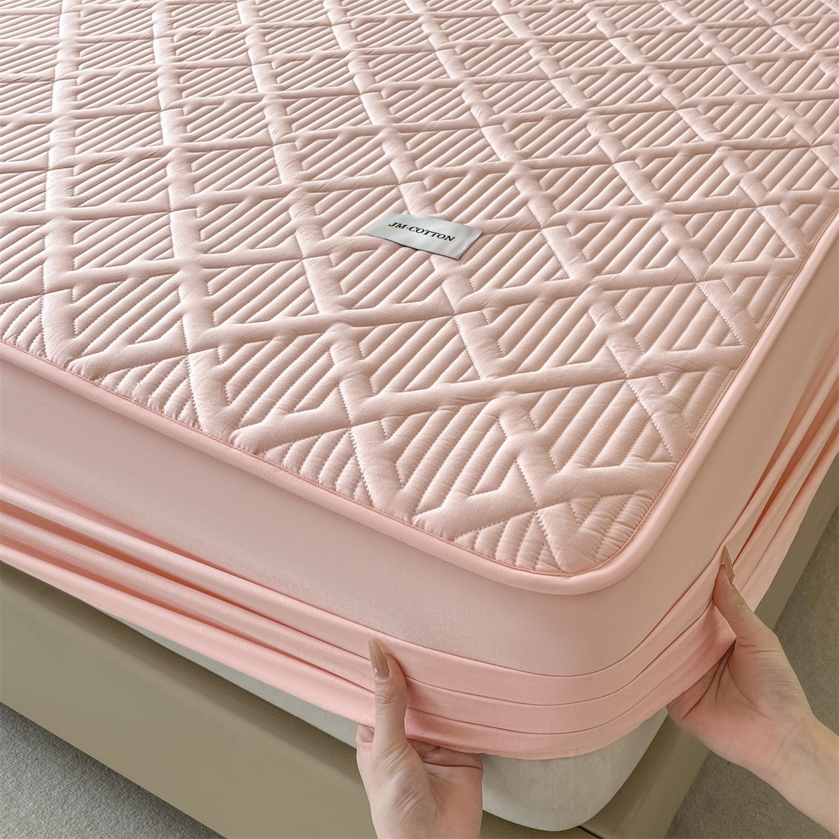 91家纺网 家纺一手货源 找家纺 居眠 2026新款时光-100%全棉夹棉棉花床笠 时光-粉