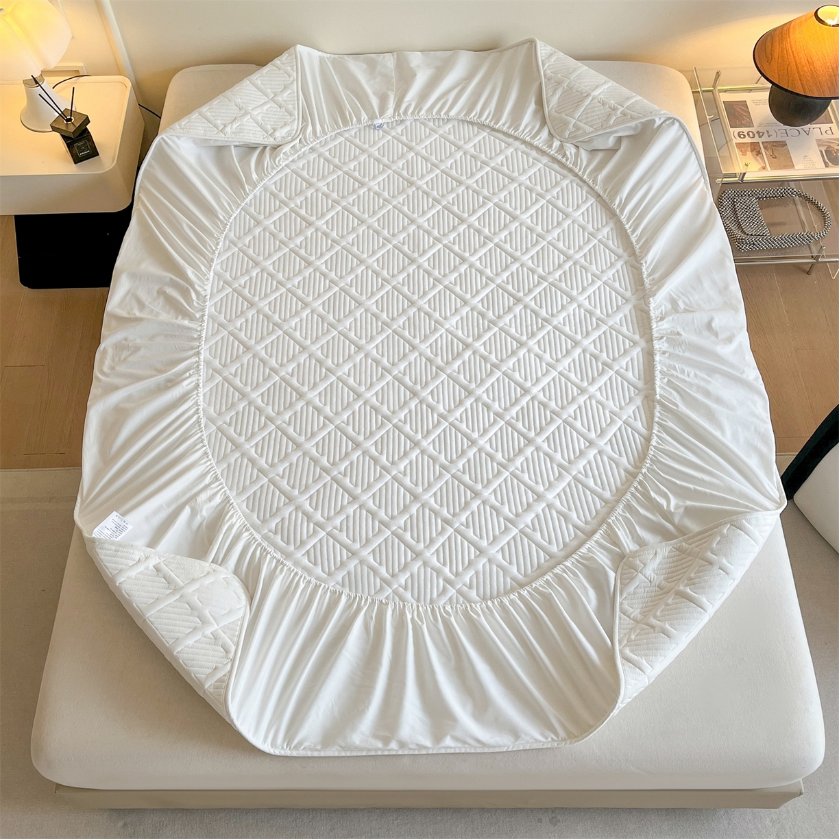 91家纺网 家纺一手货源 找家纺 居眠 2026新款时光-100%全棉夹棉棉花床笠 时光-白