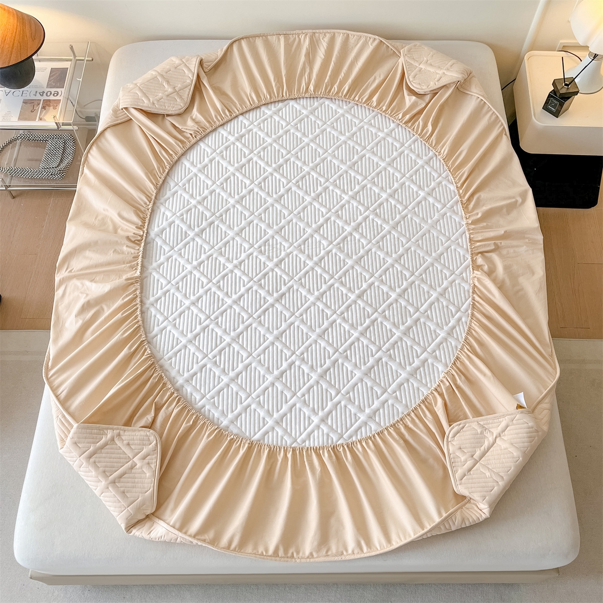 91家纺网 家纺一手货源 找家纺 居眠 2026新款时光-100%全棉夹棉棉花床笠 时光-卡