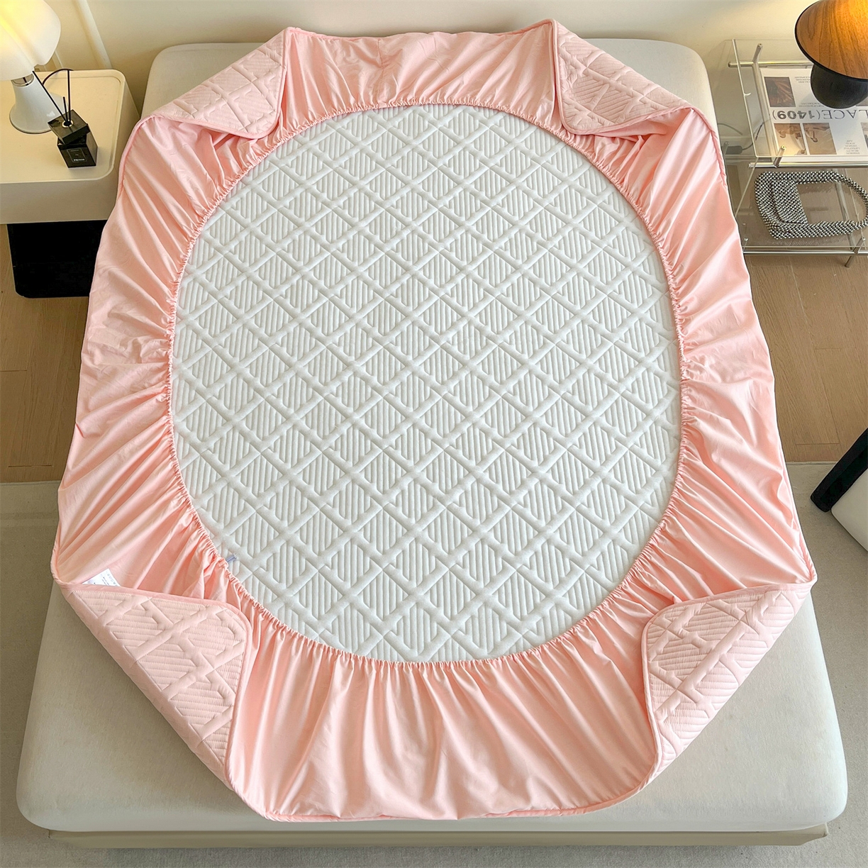 91家纺网 家纺一手货源 找家纺 居眠 2026新款时光-100%全棉夹棉棉花床笠 时光-粉