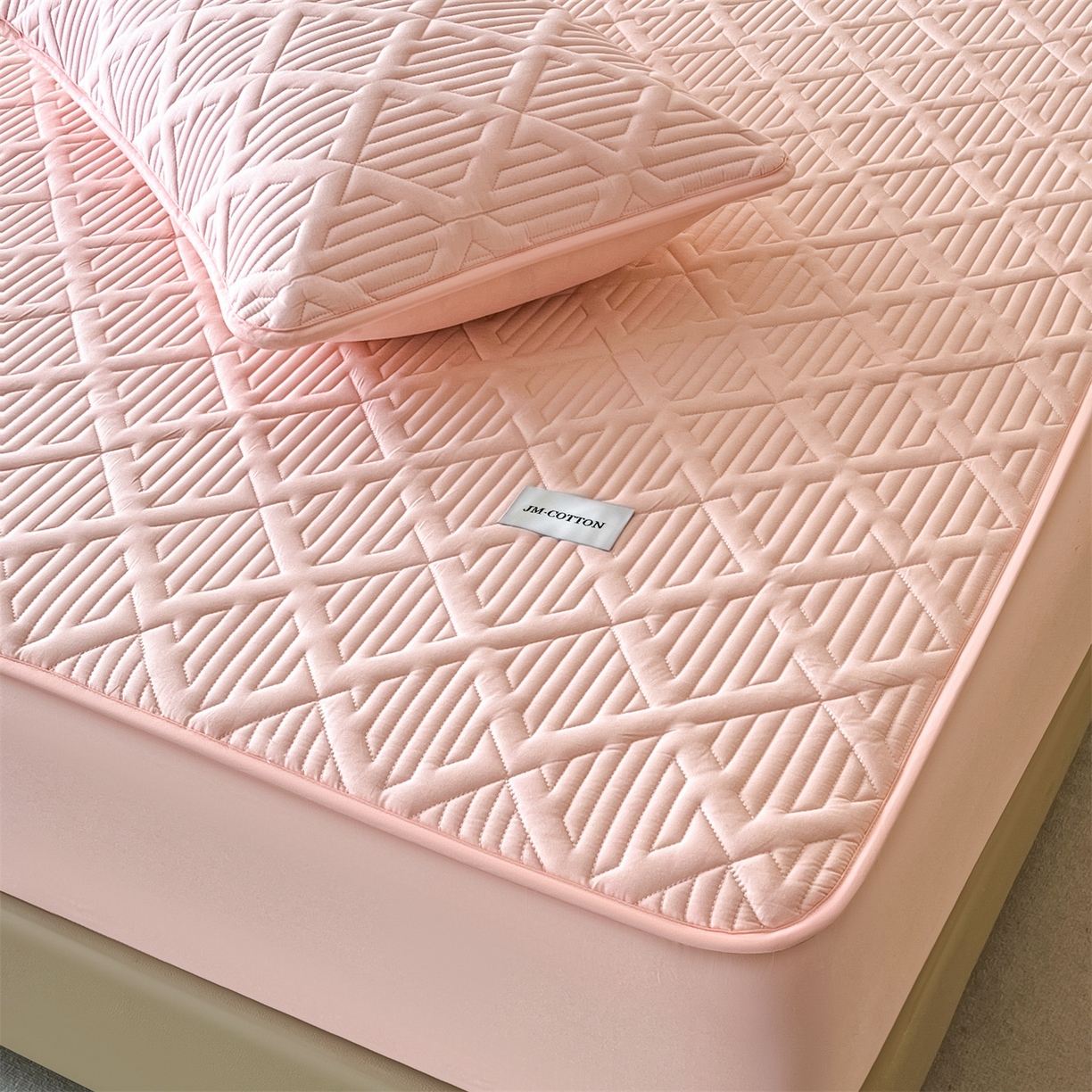 91家纺网 家纺一手货源 找家纺 居眠 2026新款时光-100%全棉夹棉棉花床笠 时光-粉