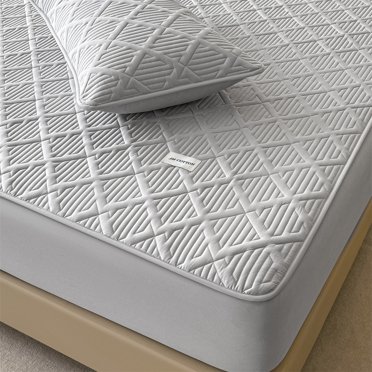 91家纺网 家纺一手货源 找家纺 居眠 2026新款时光-100%全棉夹棉棉花床笠 时光-灰