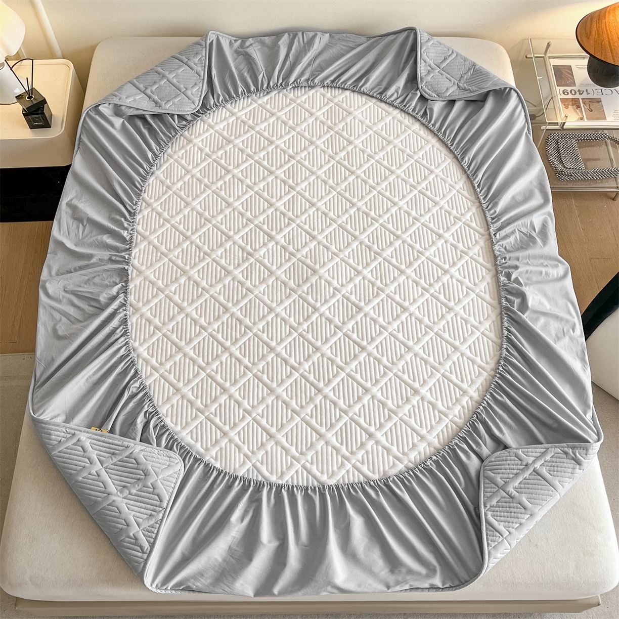 91家纺网 家纺一手货源 找家纺 居眠 2026新款时光-100%全棉夹棉棉花床笠 时光-灰