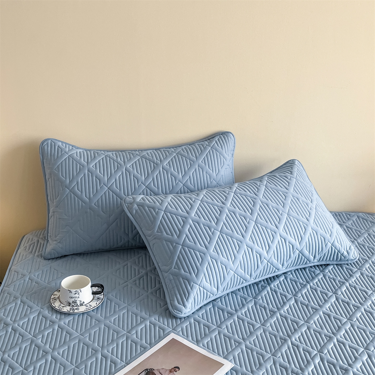 91家纺网 家纺一手货源 找家纺 居眠 2026新款时光-100%全棉夹棉棉花床笠 时光-蓝