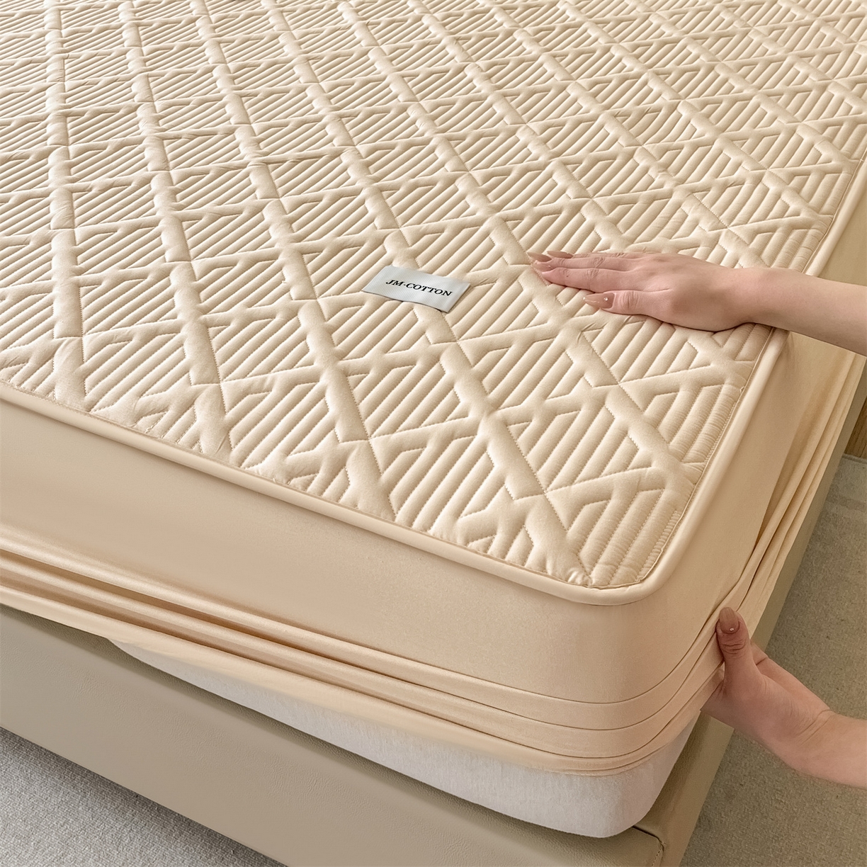 91家纺网 家纺一手货源 找家纺 居眠 2026新款时光-100%全棉夹棉棉花床笠 时光-卡