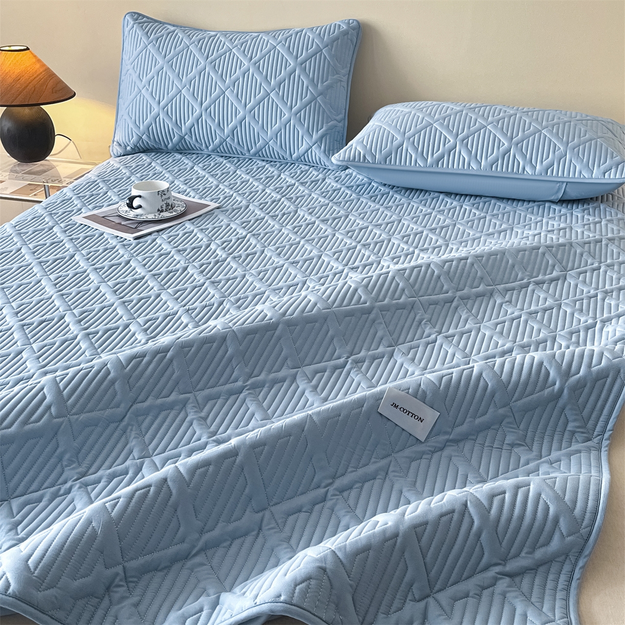 91家纺网 家纺一手货源 找家纺 居眠 2026新款时光-100%全棉夹棉棉花床笠 时光-蓝