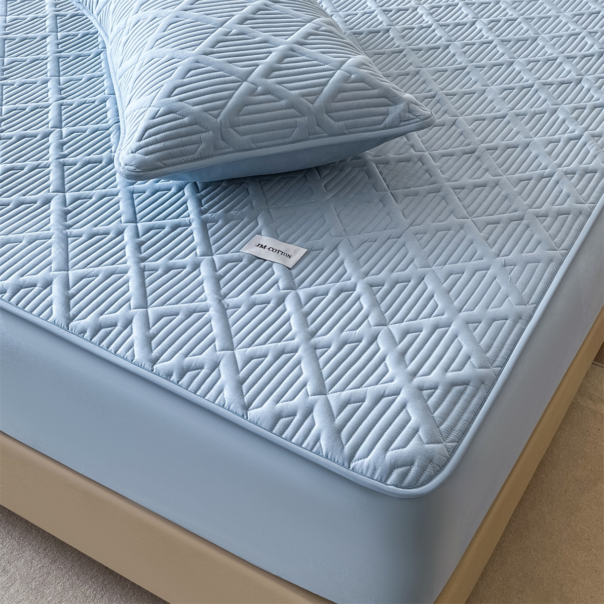 91家纺网 家纺一手货源 找家纺 居眠 2026新款时光-100%全棉夹棉棉花床笠 时光-蓝