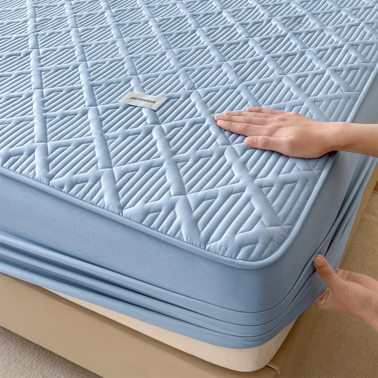 91家纺网 家纺一手货源 找家纺 居眠 2026新款时光-100%全棉夹棉棉花床笠 时光-蓝