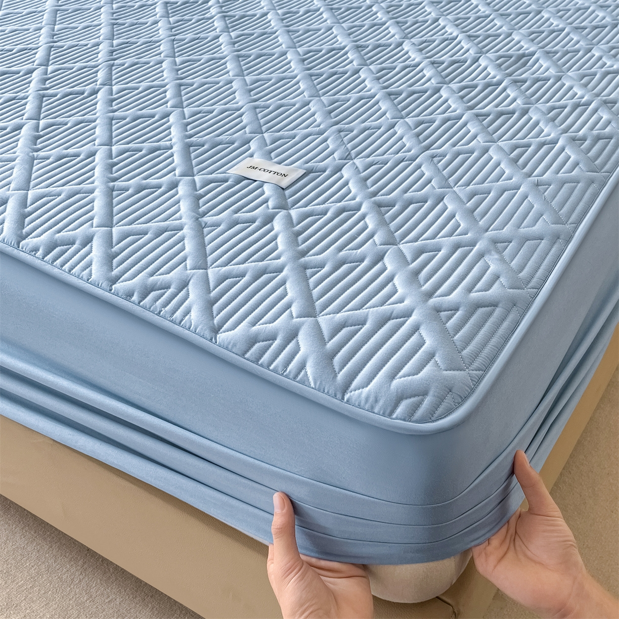 91家纺网 家纺一手货源 找家纺 居眠 2026新款时光-100%全棉夹棉棉花床笠 时光-蓝