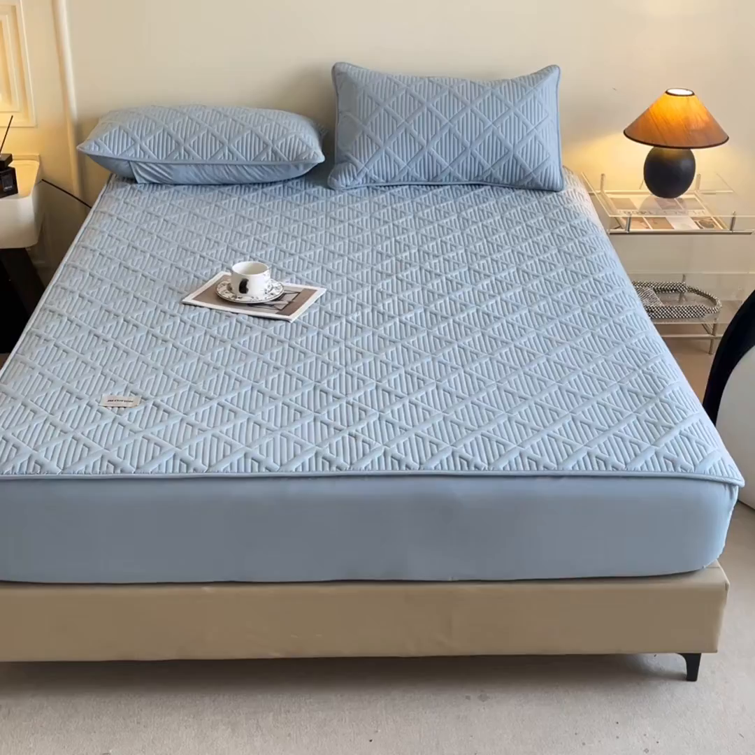 91家纺网 家纺一手货源 找家纺 居眠 2026新款时光-100%全棉夹棉棉花床笠 时光-蓝