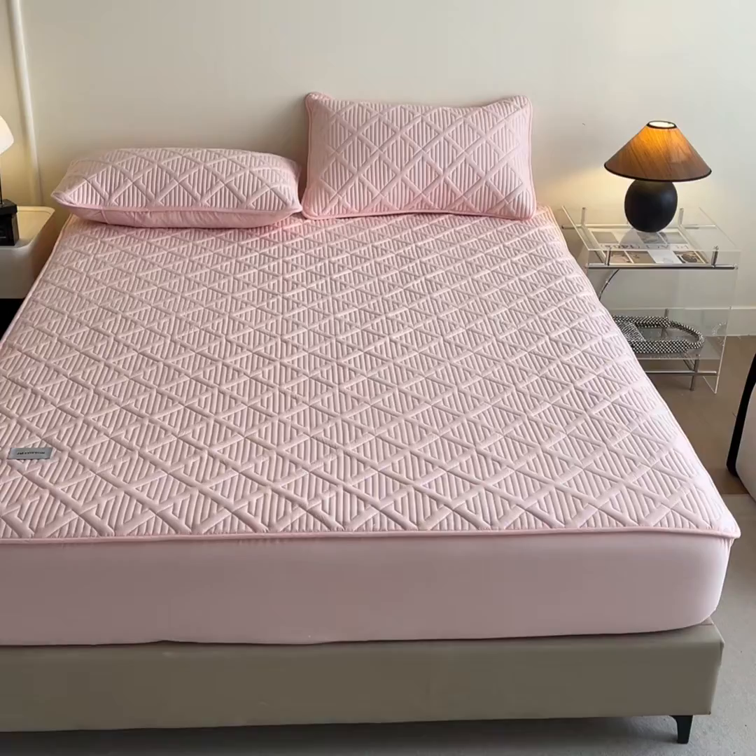 91家纺网 家纺一手货源 找家纺 居眠 2026新款时光-100%全棉夹棉棉花床笠 时光-粉