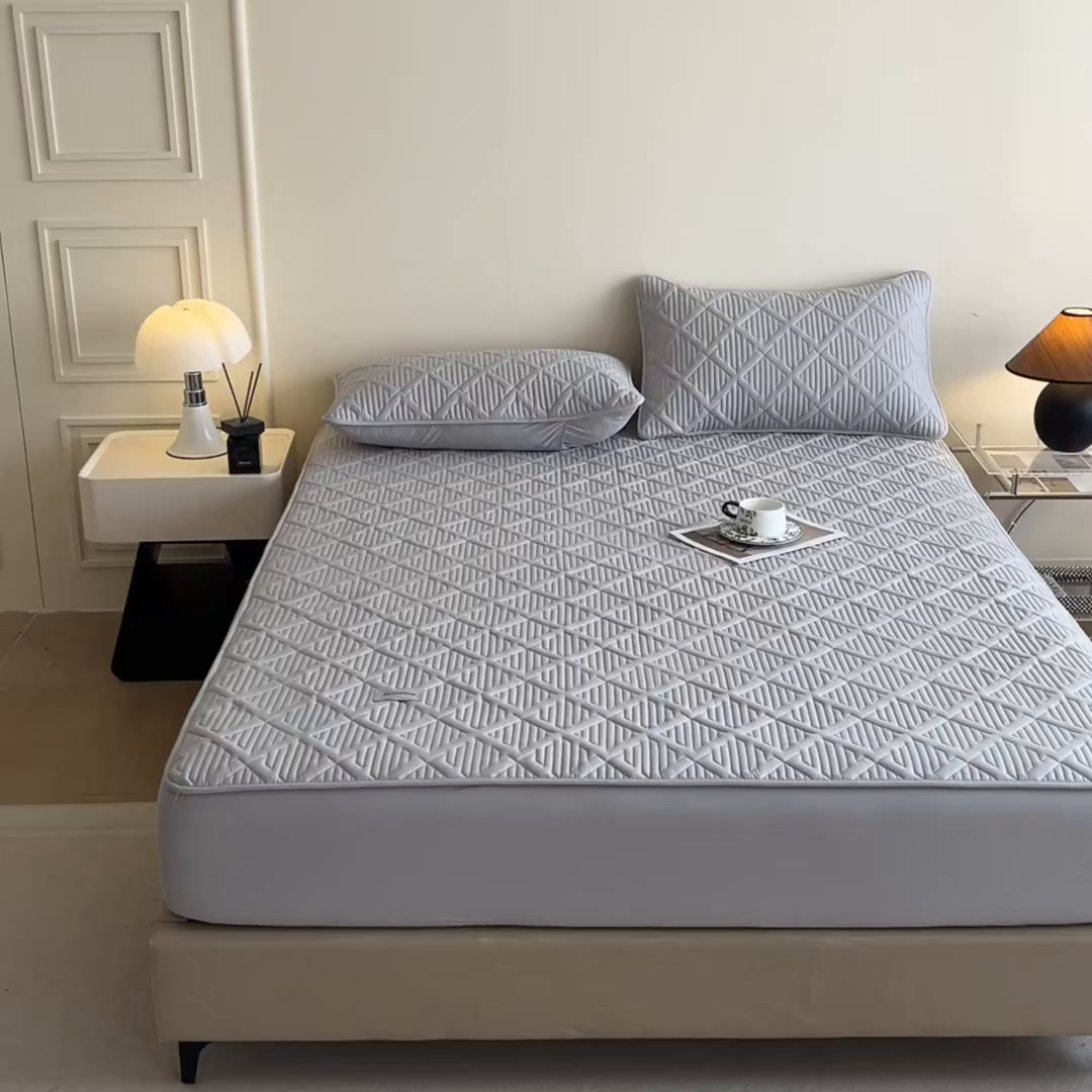 91家纺网 家纺一手货源 找家纺 居眠 2026新款时光-100%全棉夹棉棉花床笠 时光-灰