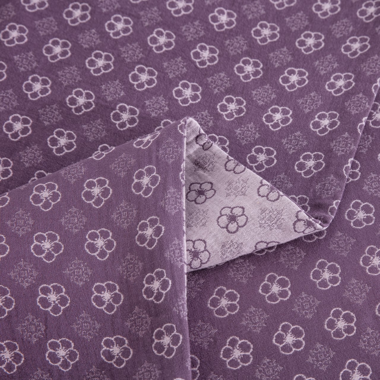 91家纺网 家纺一手货源 找家纺 仰望棉麻双层纱供应链 2026新款织语全棉纯棉色织提花双层纱纽扣款四件套 织语-紫