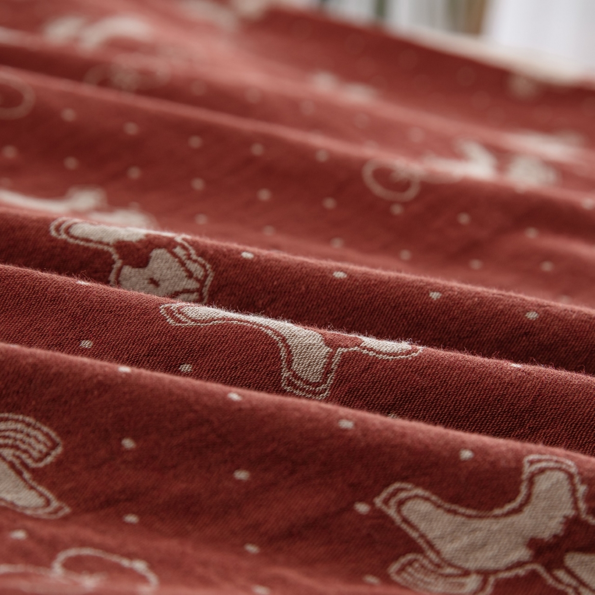 91家纺网 家纺一手货源 找家纺 （总）仰望棉麻双层纱供应链 2026新款爱情马全棉色织提花双层纱纽扣款四件套