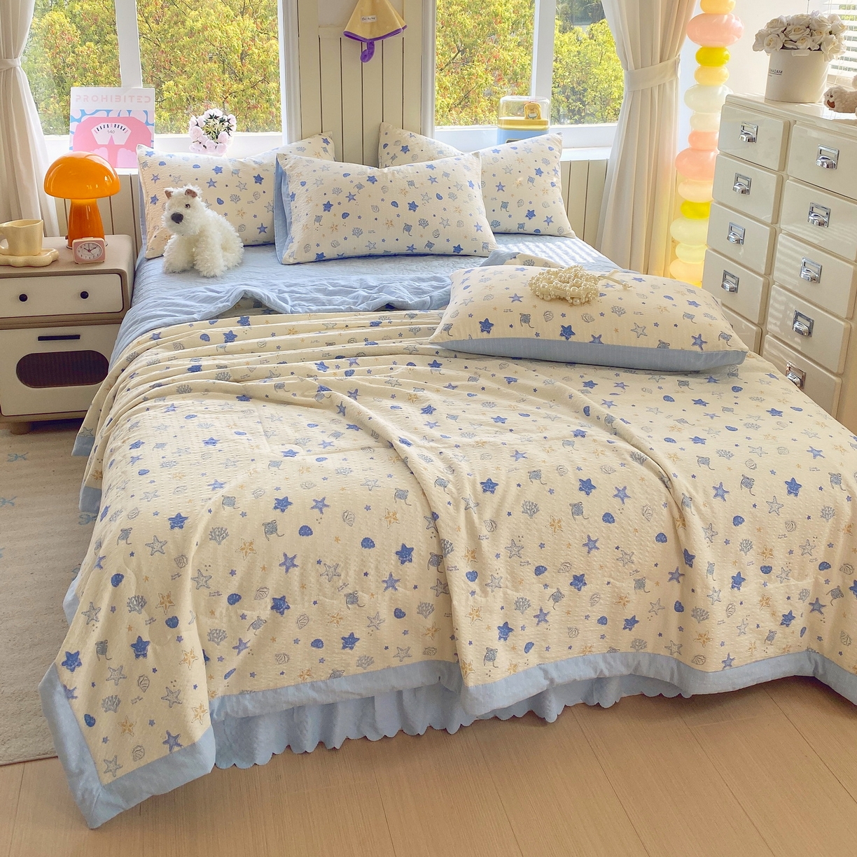 91家纺网 家纺一手货源 找家纺 （总）莱米家纺 2026新款云感泡泡双层纱手包边夏被夏凉被空调被床盖四件套