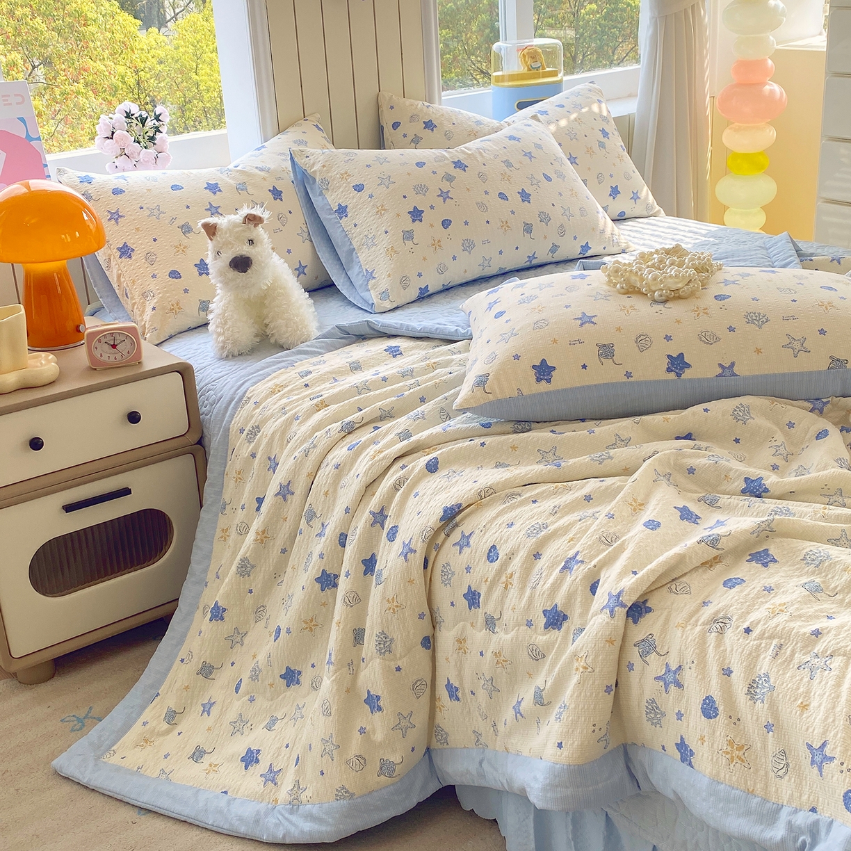 91家纺网 家纺一手货源 找家纺 （总）莱米家纺 2026新款云感泡泡双层纱手包边夏被夏凉被空调被床盖四件套