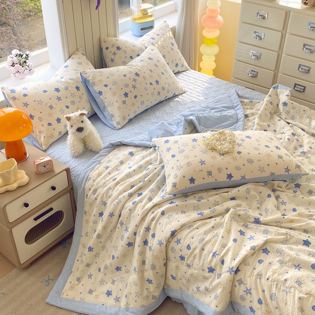 91家纺网 家纺一手货源 找家纺 （总）莱米家纺 2026新款云感泡泡双层纱手包边夏被夏凉被空调被床盖四件套