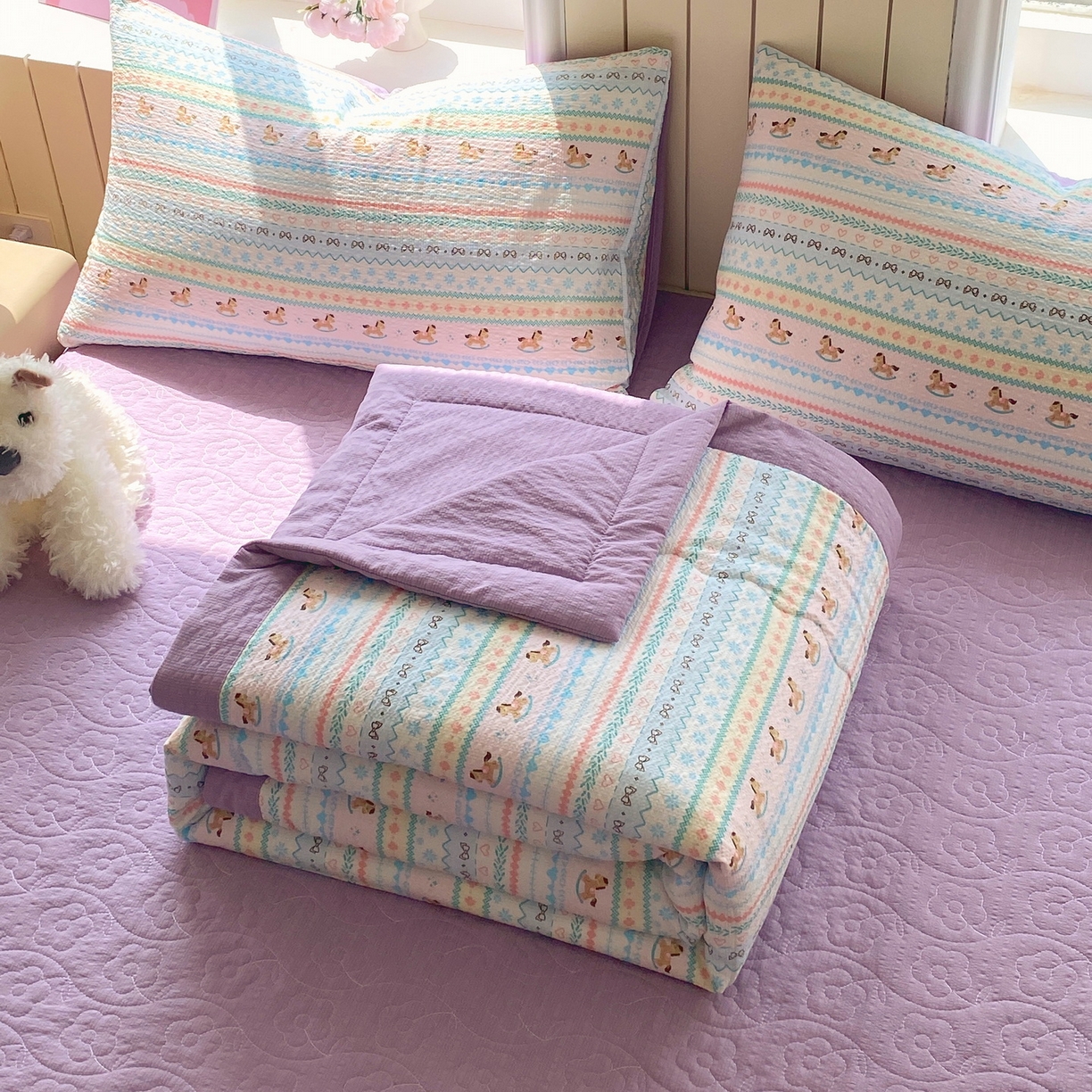 91家纺网 家纺一手货源 找家纺 （总）莱米家纺 2026新款云感泡泡双层纱手包边夏被夏凉被空调被床盖四件套