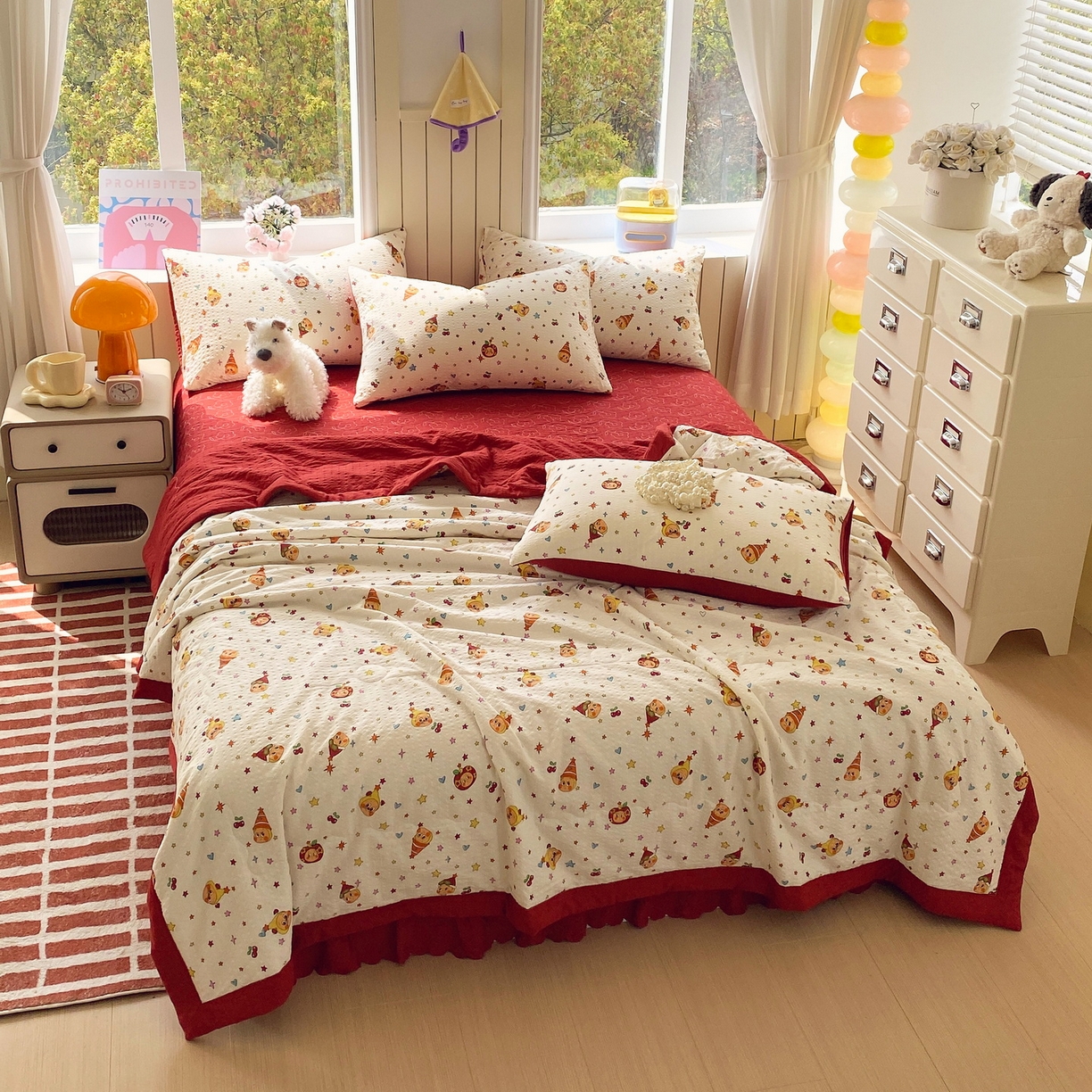 91家纺网 家纺一手货源 找家纺 莱米家纺 2026新款云感泡泡双层纱手包边夏被夏凉被空调被床盖四件套 星星人