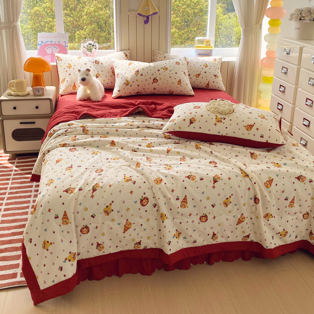 91家纺网 家纺一手货源 找家纺 莱米家纺 2026新款云感泡泡双层纱手包边夏被夏凉被空调被床盖四件套 星星人