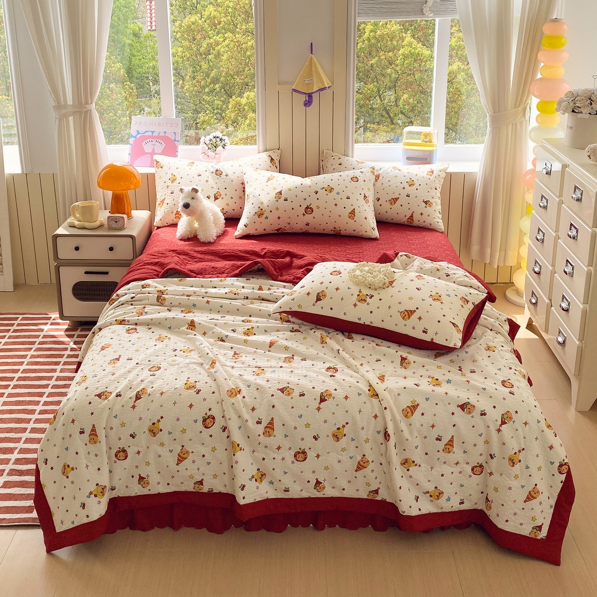 91家纺网 家纺一手货源 找家纺 莱米家纺 2026新款云感泡泡双层纱手包边夏被夏凉被空调被床盖四件套 星星人