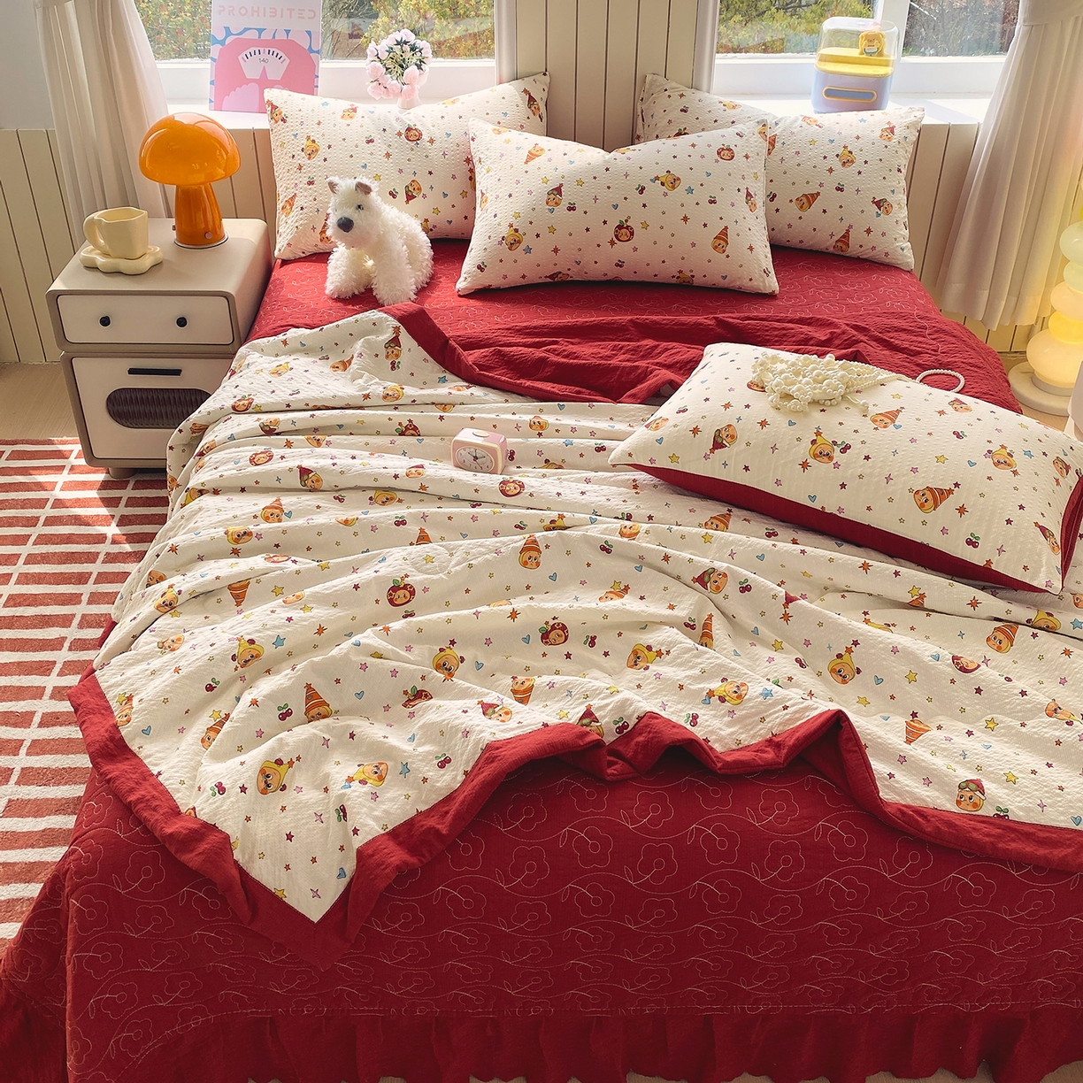 91家纺网 家纺一手货源 找家纺 莱米家纺 2026新款云感泡泡双层纱手包边夏被夏凉被空调被床盖四件套 星星人