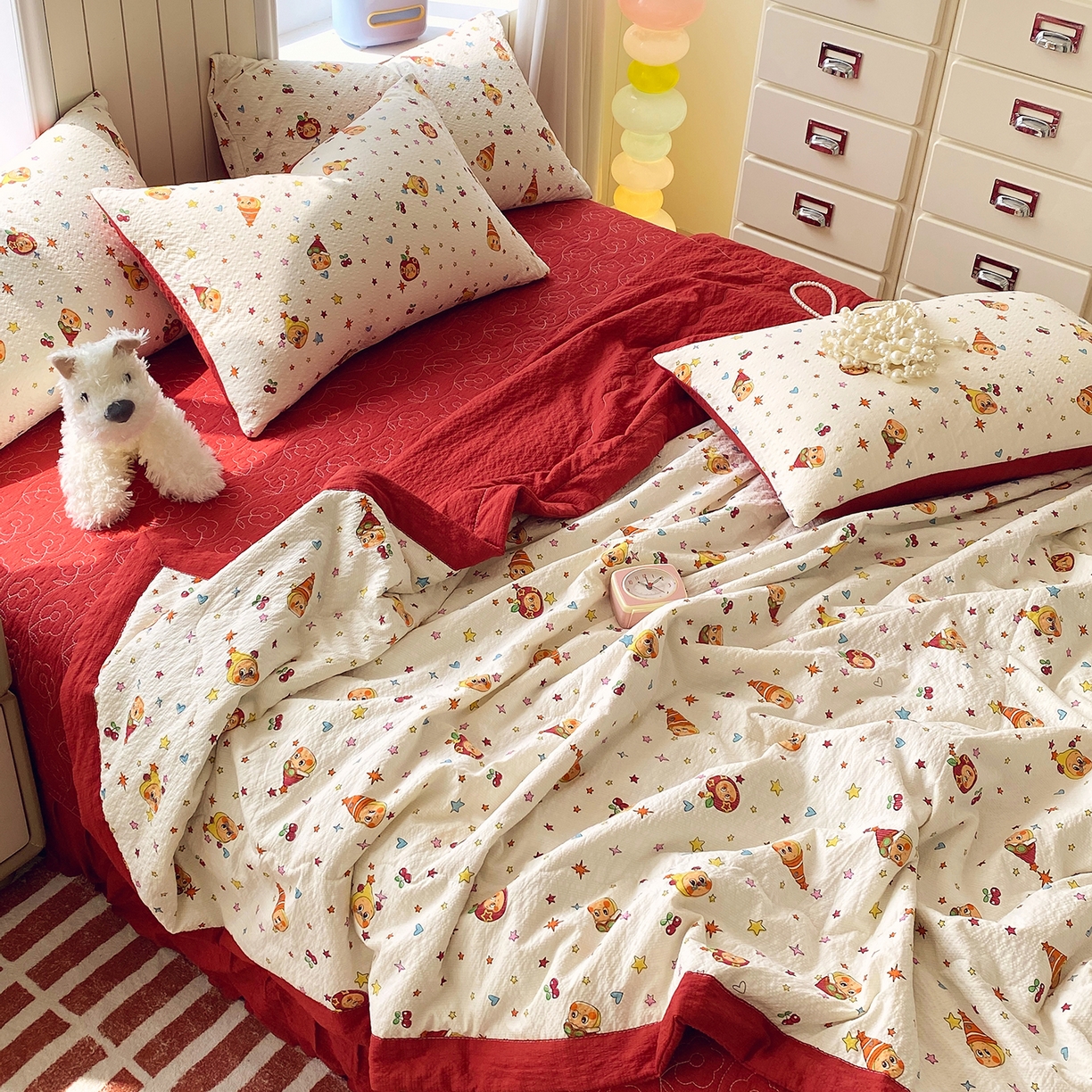 91家纺网 家纺一手货源 找家纺 莱米家纺 2026新款云感泡泡双层纱手包边夏被夏凉被空调被床盖四件套 星星人