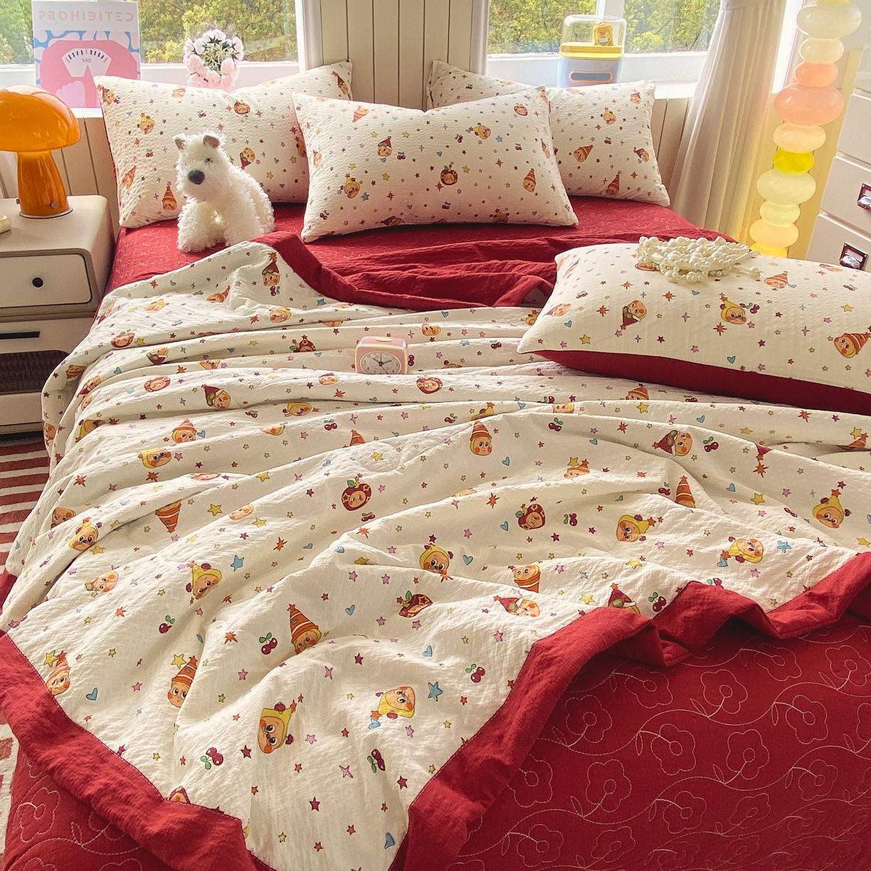 91家纺网 家纺一手货源 找家纺 莱米家纺 2026新款云感泡泡双层纱手包边夏被夏凉被空调被床盖四件套 星星人