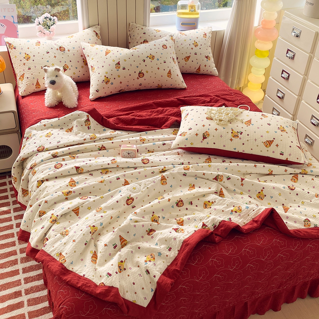 91家纺网 家纺一手货源 找家纺 莱米家纺 2026新款云感泡泡双层纱手包边夏被夏凉被空调被床盖四件套 星星人