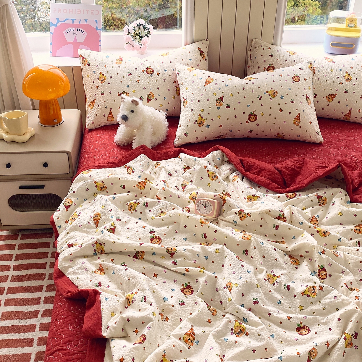 91家纺网 家纺一手货源 找家纺 莱米家纺 2026新款云感泡泡双层纱手包边夏被夏凉被空调被床盖四件套 星星人