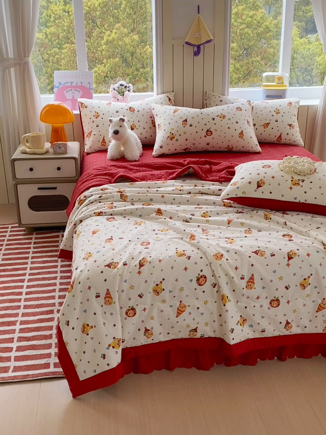 91家纺网 家纺一手货源 找家纺 莱米家纺 2026新款云感泡泡双层纱手包边夏被夏凉被空调被床盖四件套 星星人