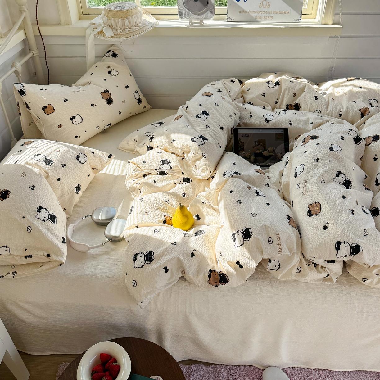 91家纺网 家纺一手货源 找家纺 （总）优兰朵 2024新款纯色双拼水洗棉毛巾绣卡通四件套超柔亲肤系列-破风少年