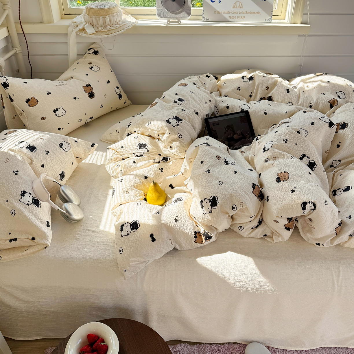 91家纺网 家纺一手货源 找家纺 （总）优兰朵 2026新款高品质A类泡芙纱普通款四件套-小红书宿舍春夏爆款