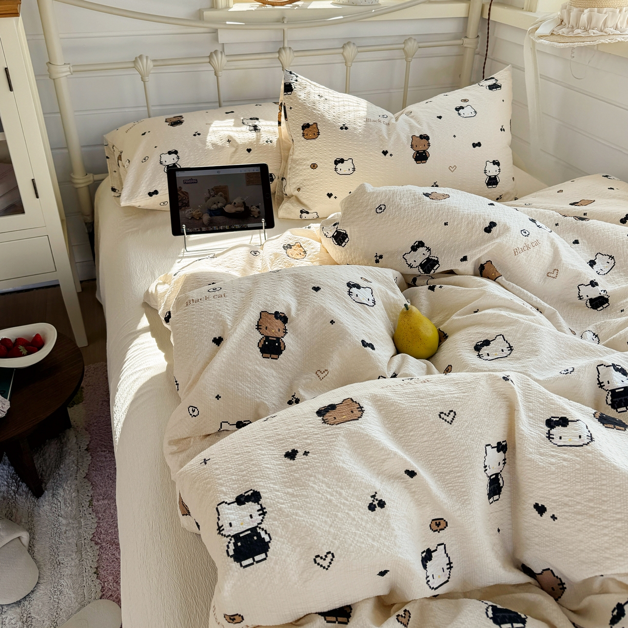 91家纺网 家纺一手货源 找家纺 （总）优兰朵 2026新款高品质A类泡芙纱普通款四件套-小红书宿舍春夏爆款