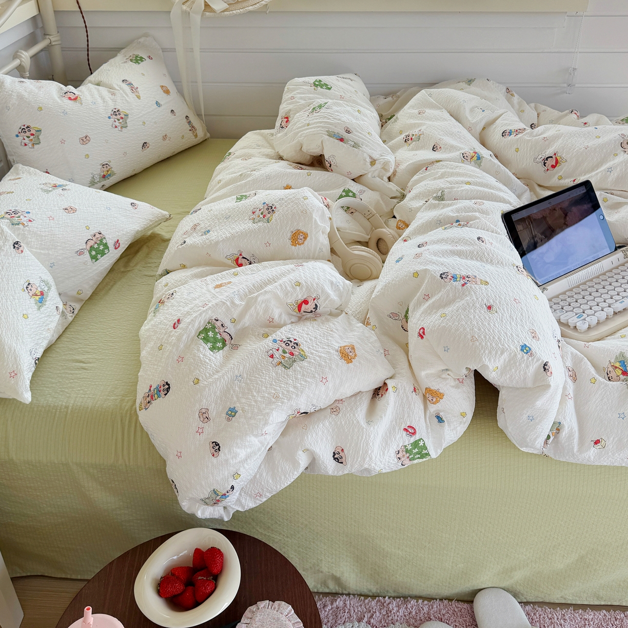 91家纺网 家纺一手货源 找家纺 （总）优兰朵 2026新款高品质A类泡芙纱普通款四件套-小红书宿舍春夏爆款