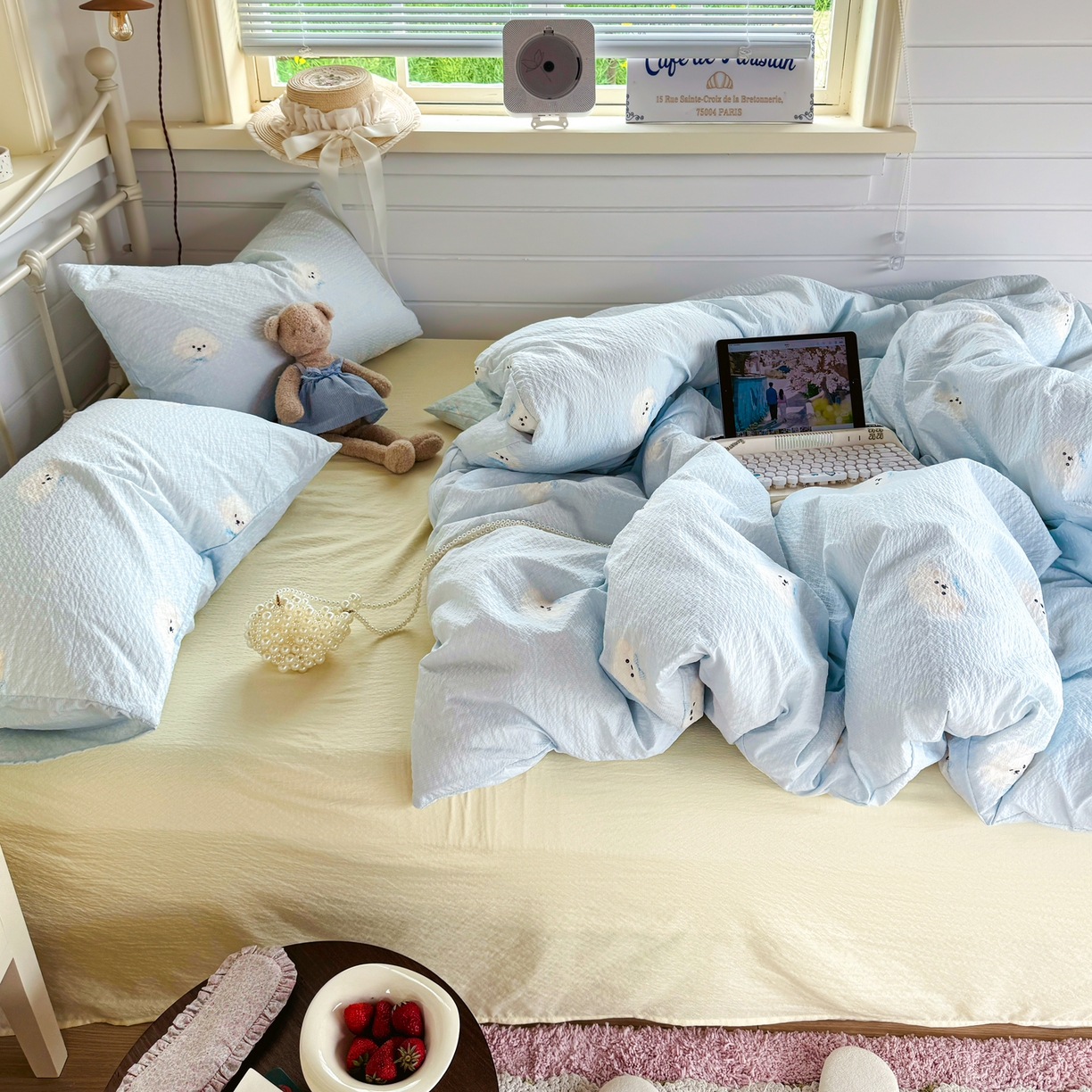 91家纺网 家纺一手货源 找家纺 （总）优兰朵 2026新款高品质A类泡芙纱普通款四件套-小红书宿舍春夏爆款