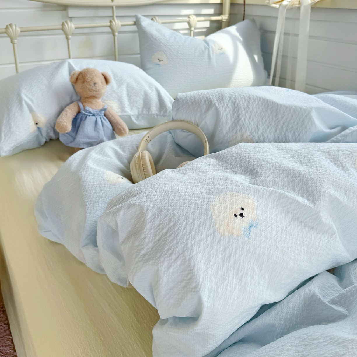 91家纺网 家纺一手货源 找家纺 优兰朵 2026新款高品质A类泡芙纱普通款四件套-小红书宿舍春夏爆款 西高地