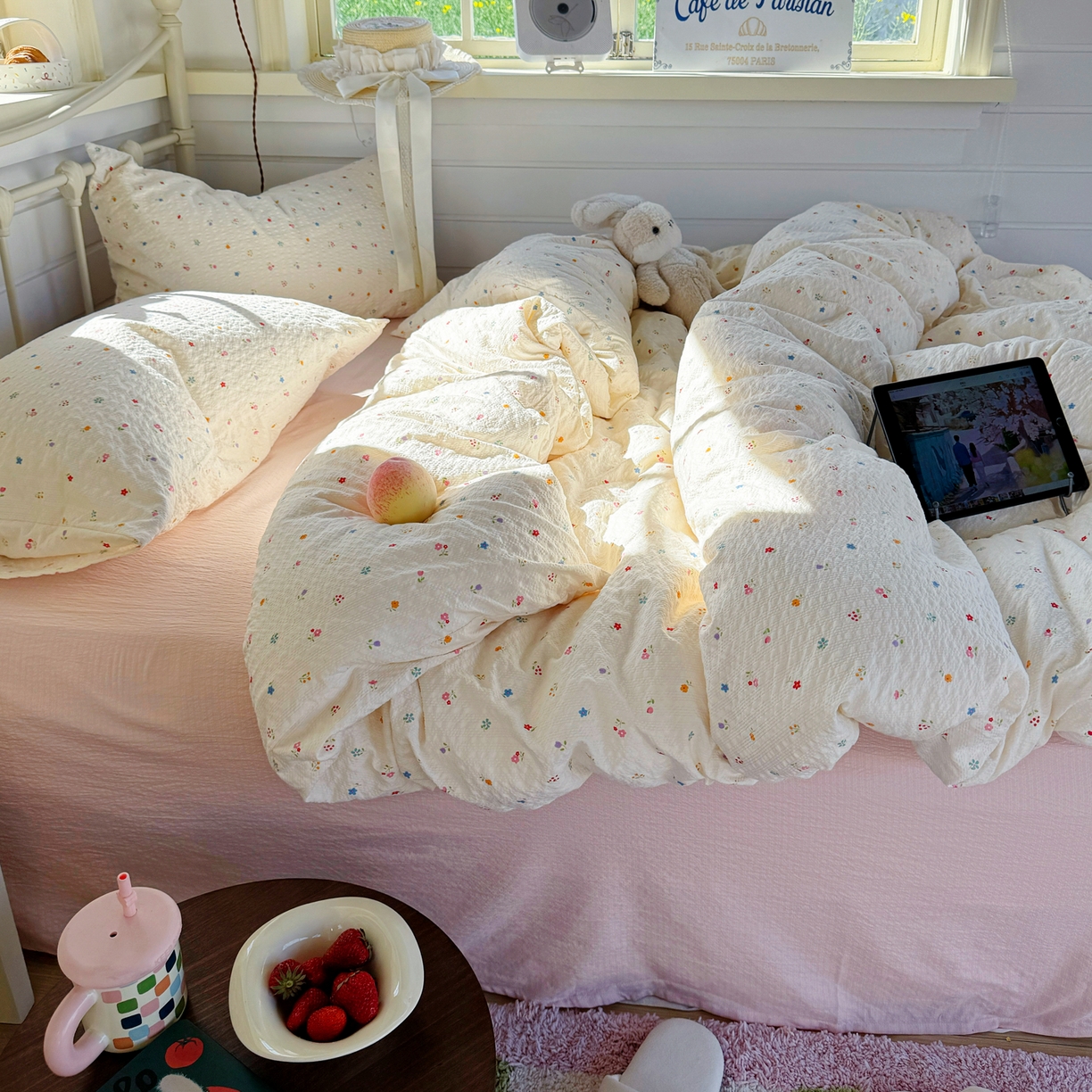 91家纺网 家纺一手货源 找家纺 （总）优兰朵 2026新款高品质A类泡芙纱普通款四件套-小红书宿舍春夏爆款